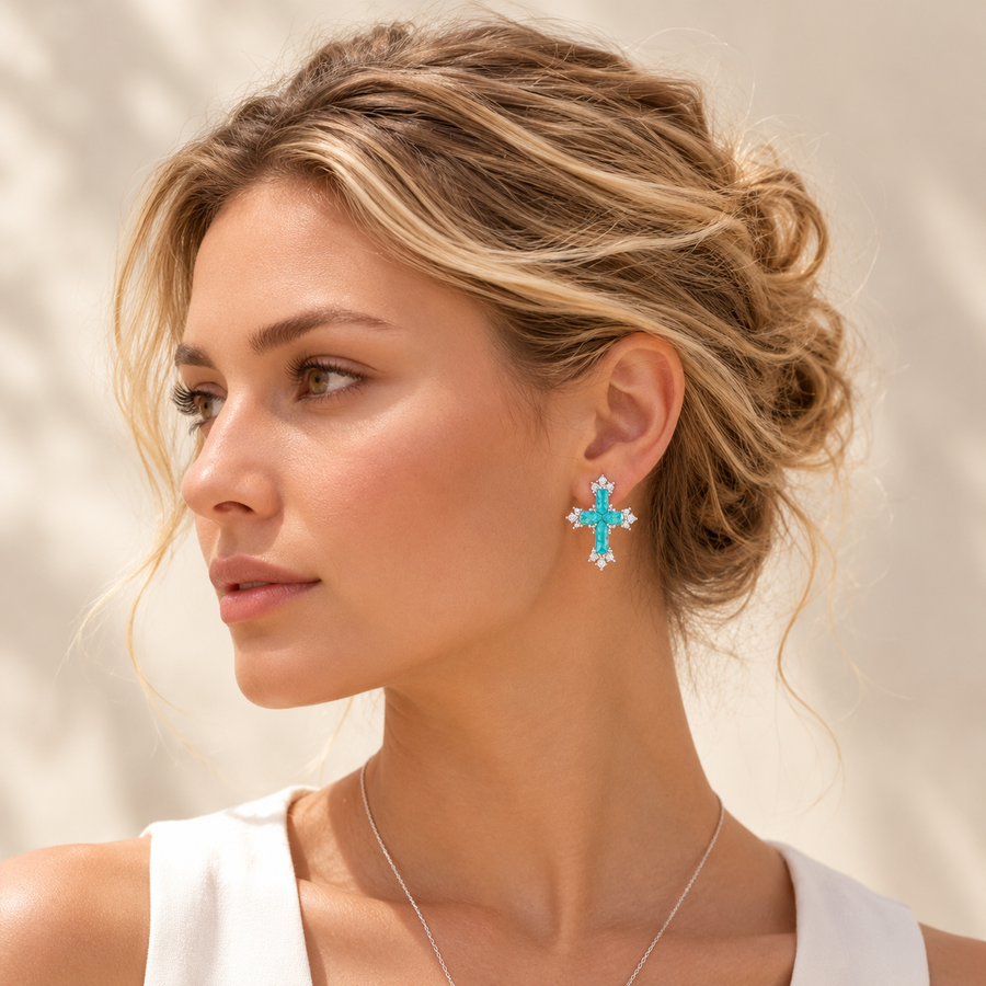 Paraiba Cross Stud Earrings