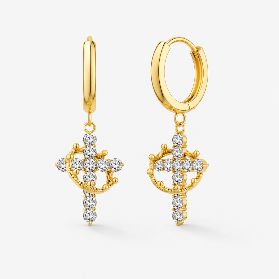 TEWIKY CZ Crown Cross Earrings