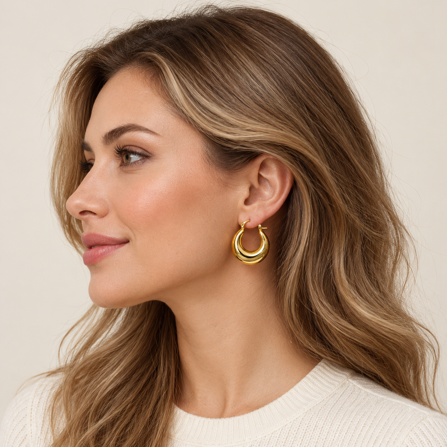 Chunky Oval Gold Hoop Earrings
