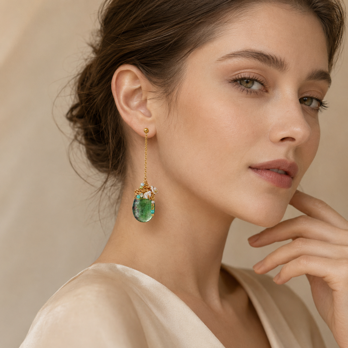 Green Fluorite & Baroque Pearl Earrings
