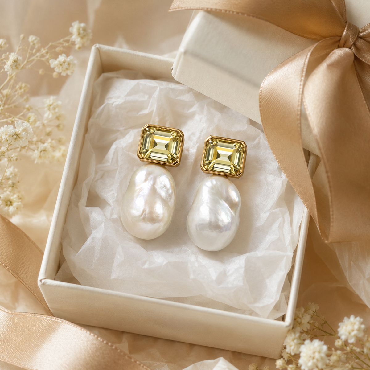 Colorful Gemstone Baroque Pearl Earrings