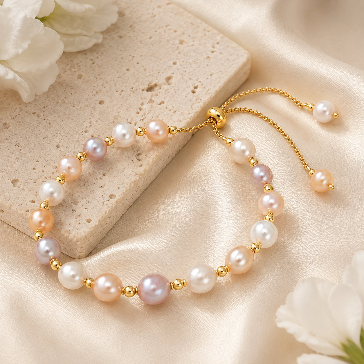 Three-Tone Freshwater Pearl Bracelet