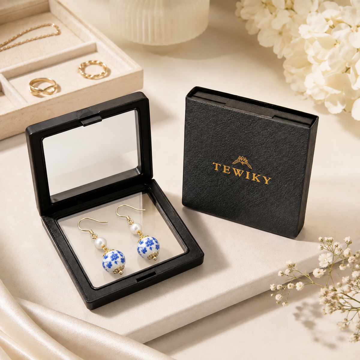 Blue Porcelain Clip-On Earrings