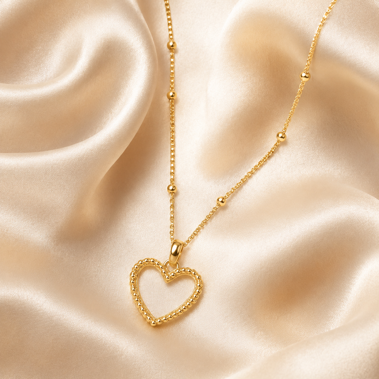 Beads Chain with Open Heart Pendant Necklace