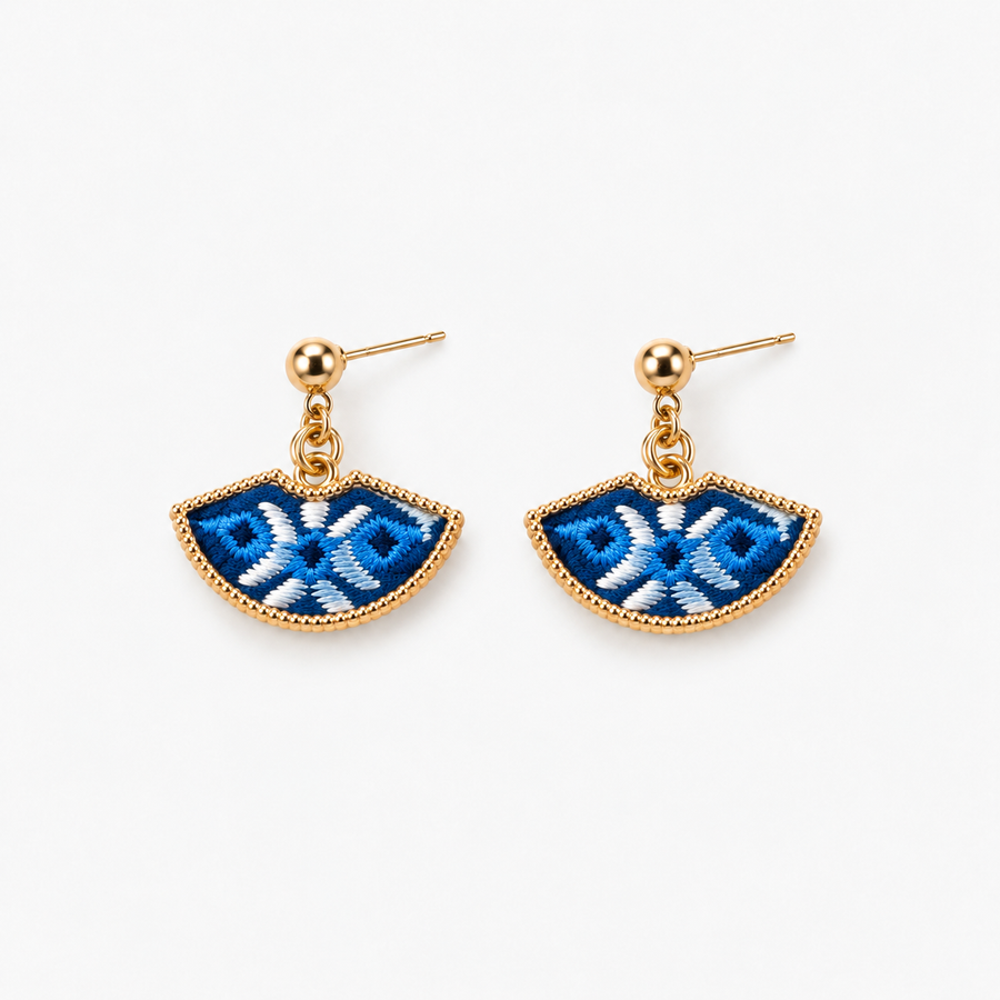 Handmade Zhuang Brocade Fan Earrings