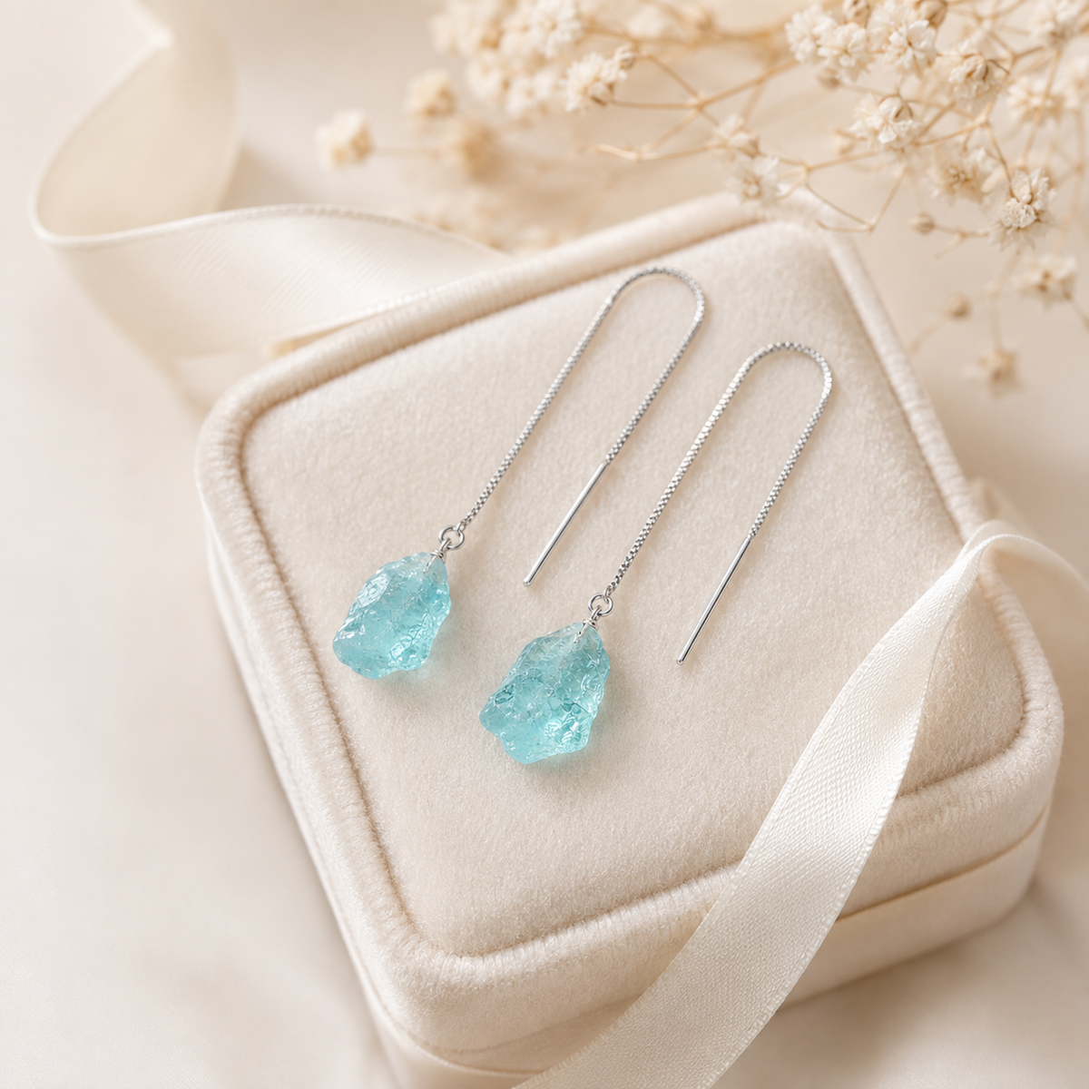 Raw Aquamarine Threader Earrings