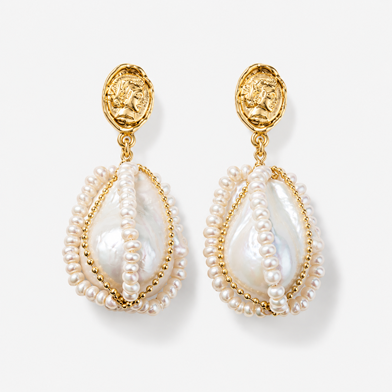 Vintage Coin Baroque Pearl Earrings