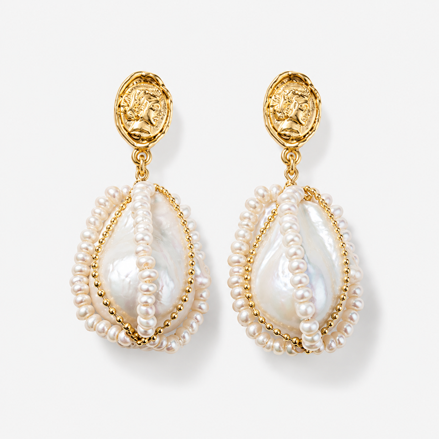 Vintage Coin Baroque Pearl Earrings