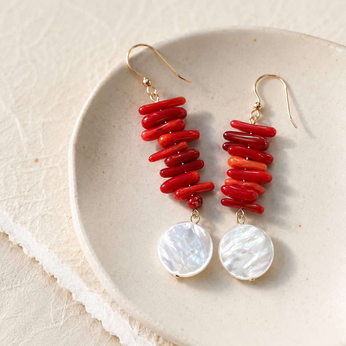 Red Shell Clip-On Earrings