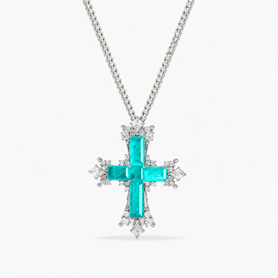 Small Paraiba Cross Pendant Necklace
