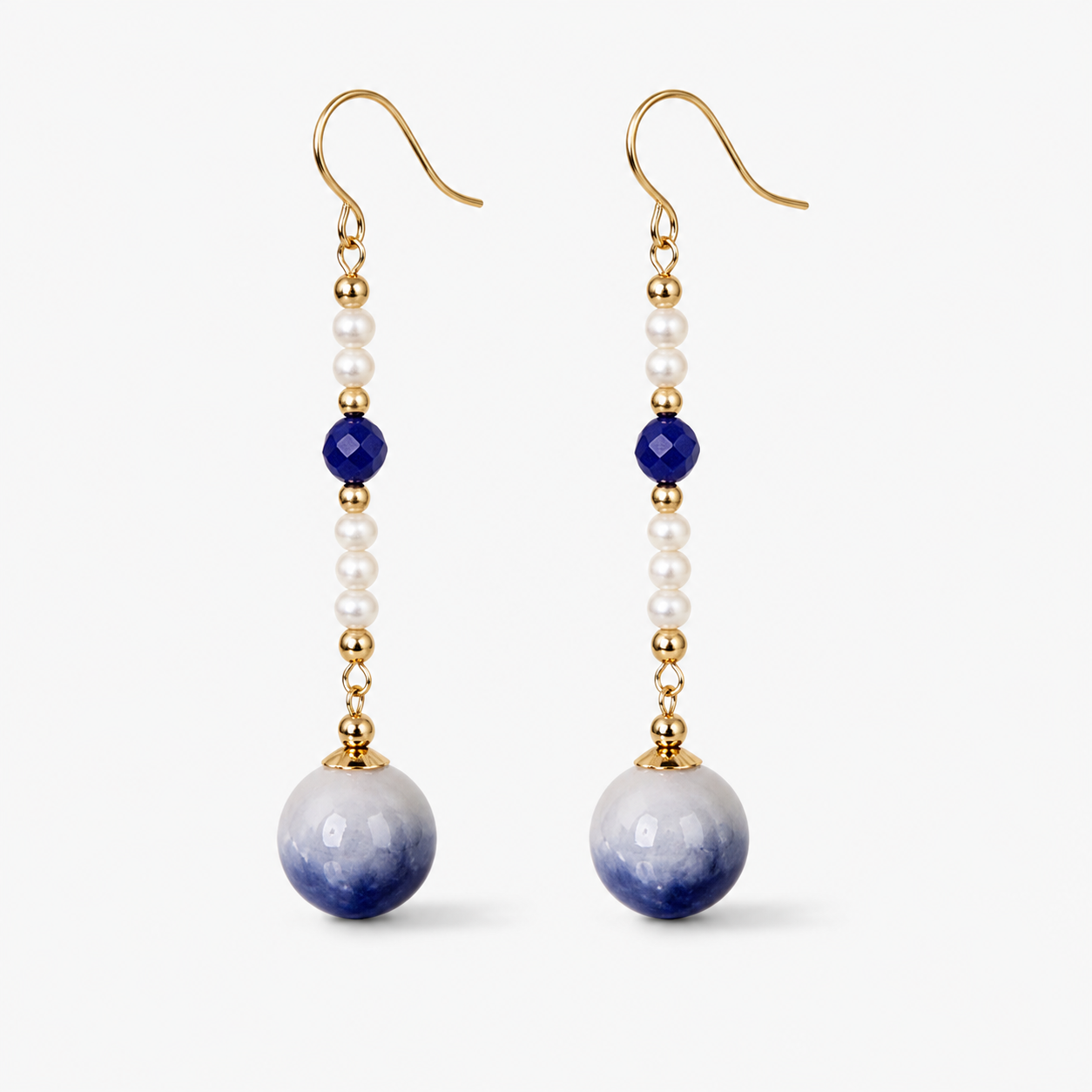 Blue Porcelain Pearl Drop Earrings