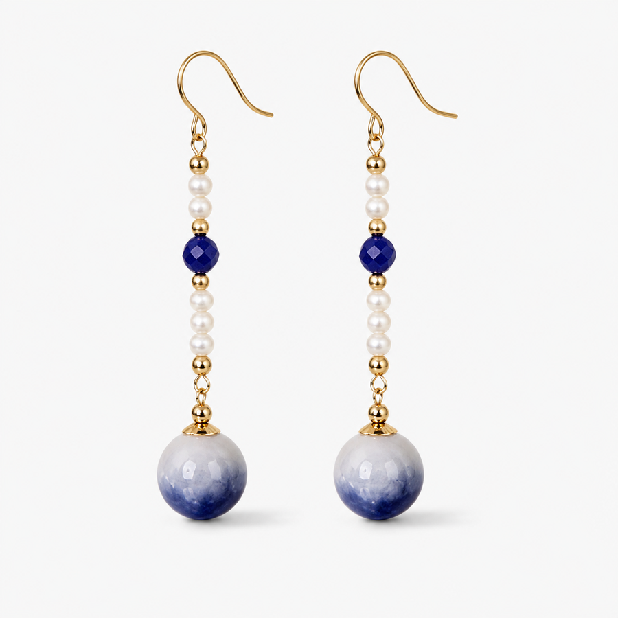 Blue Porcelain Pearl Drop Earrings