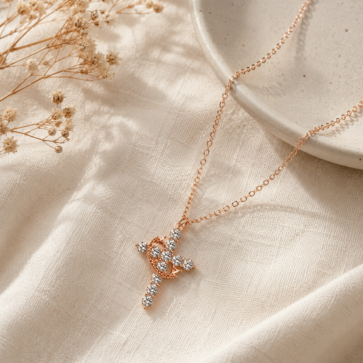 Sparkling Crown Cross Pendant Necklace