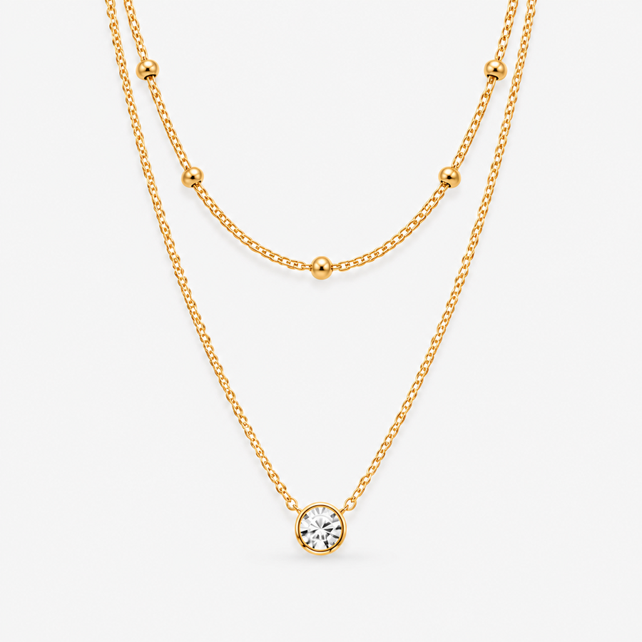 Layered Beaded CZ Pendant Necklace