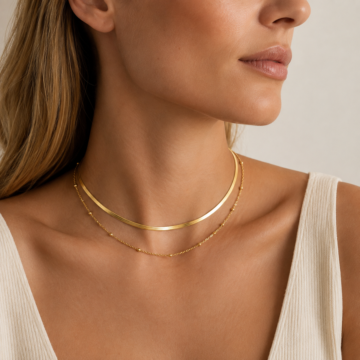 Layered Snake Beaded Chain Necklace