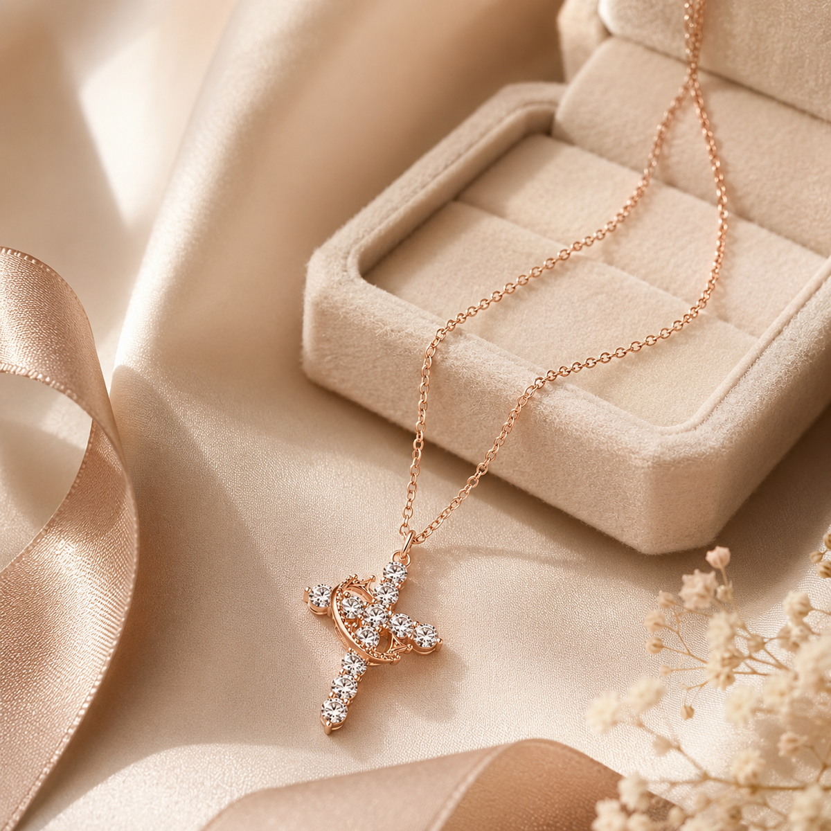 Sparkling Crown Cross Pendant Necklace