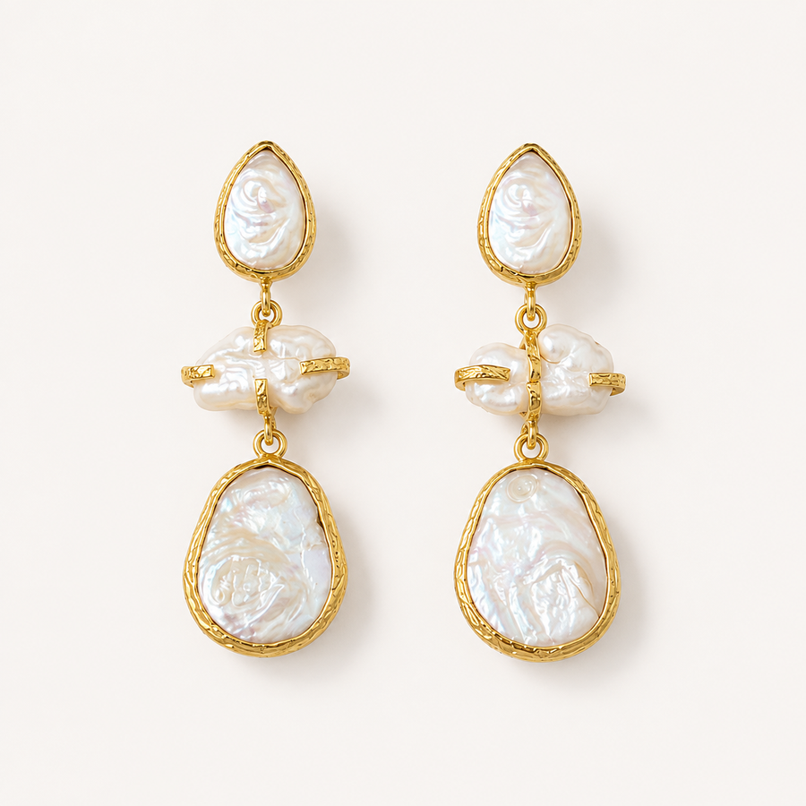 TEWIKY Baroque Freshwater Pearl Drop Earrings in 22K Gold Plated Brass