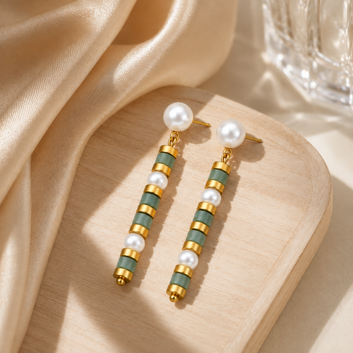 Jade Bamboo Freshwater Pearl Earrings