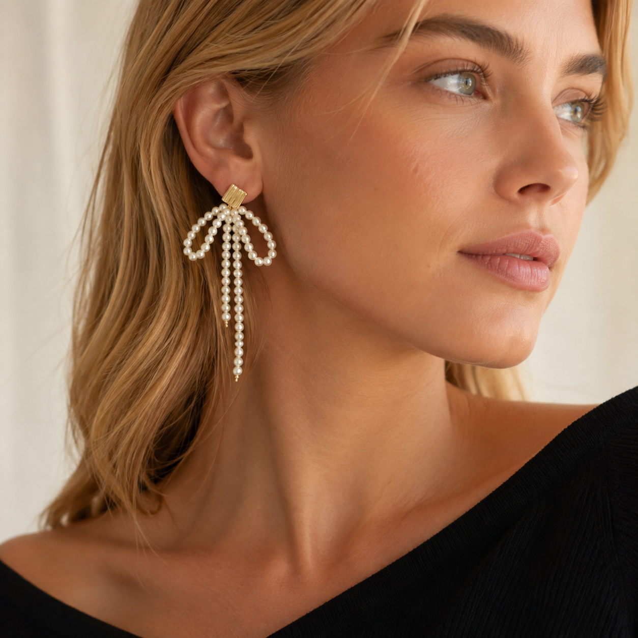 Bow Pearl Tassel Earrings