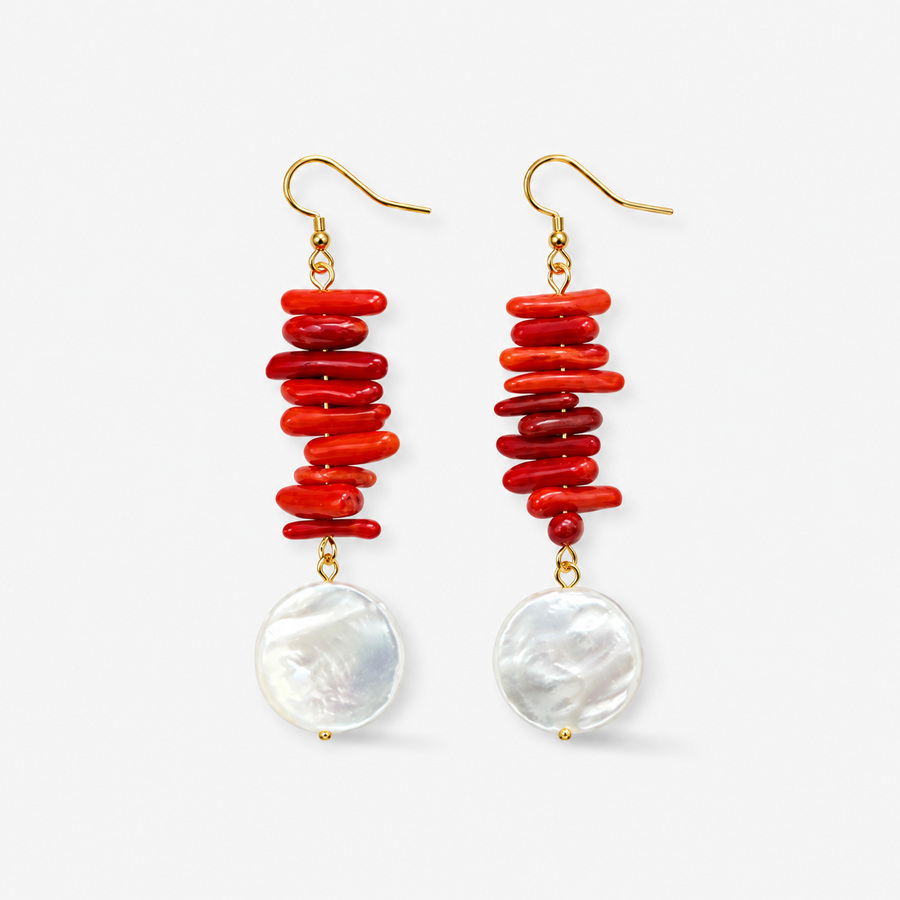 Red Shell Clip-On Earrings