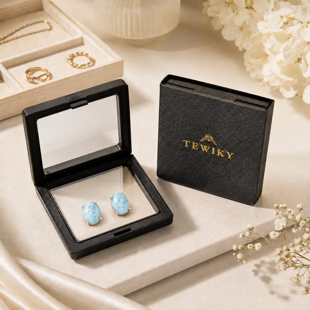 Natural Larimar Stud Earrings
