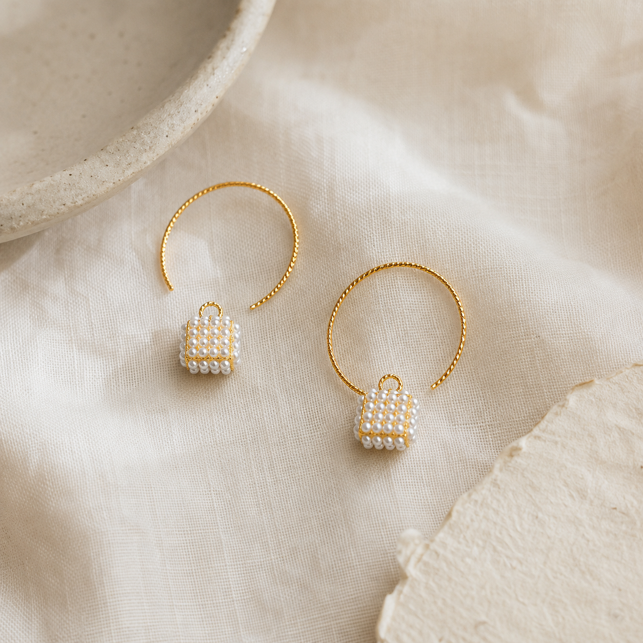 Lantern Pearl Hoop Earrings