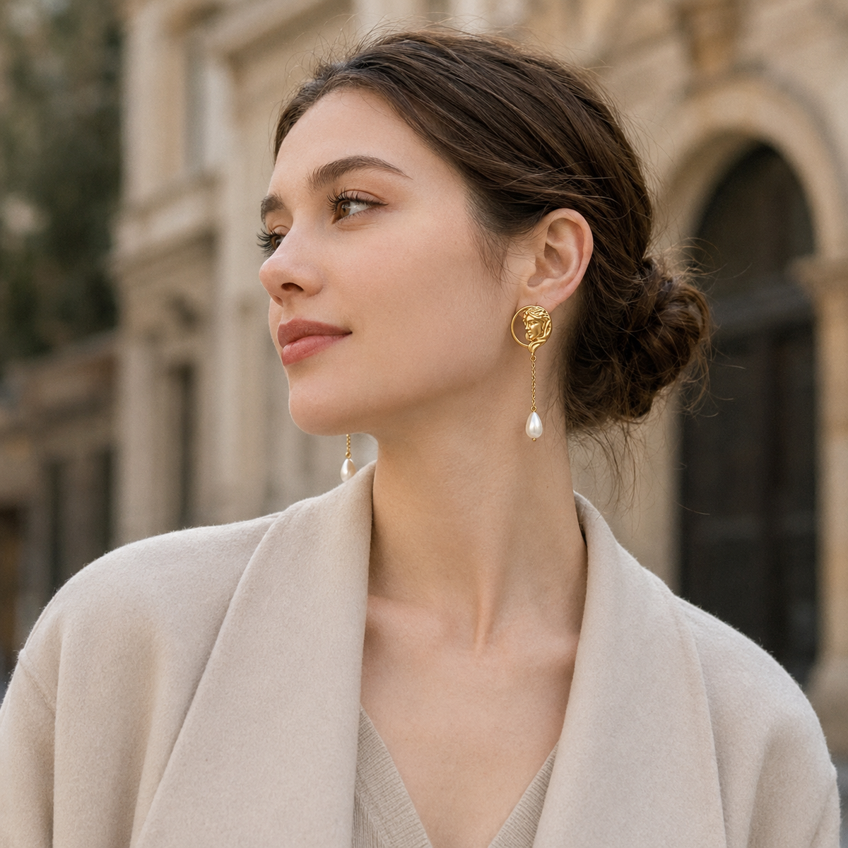 Gold Pearl Tassel Drop Earrings