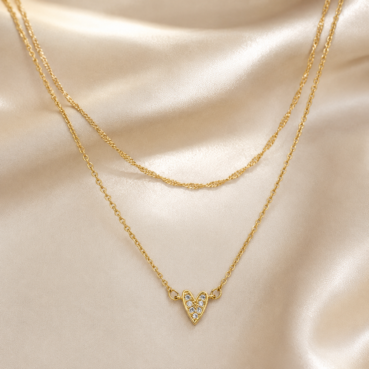 Layered CZ Heart Necklace