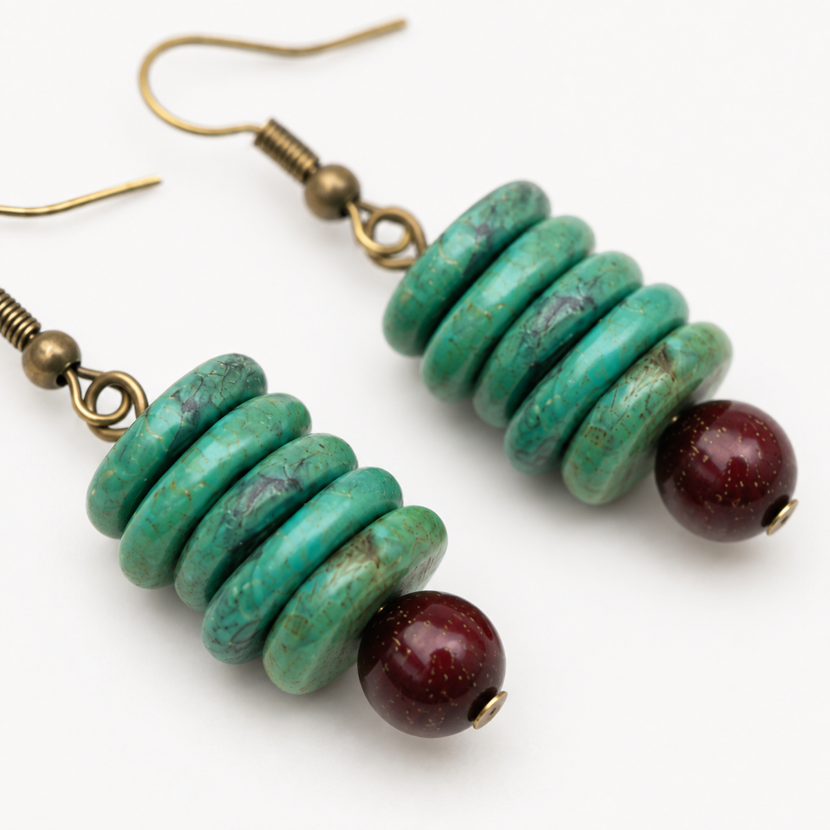 Green Stone Sandalwood Earrings