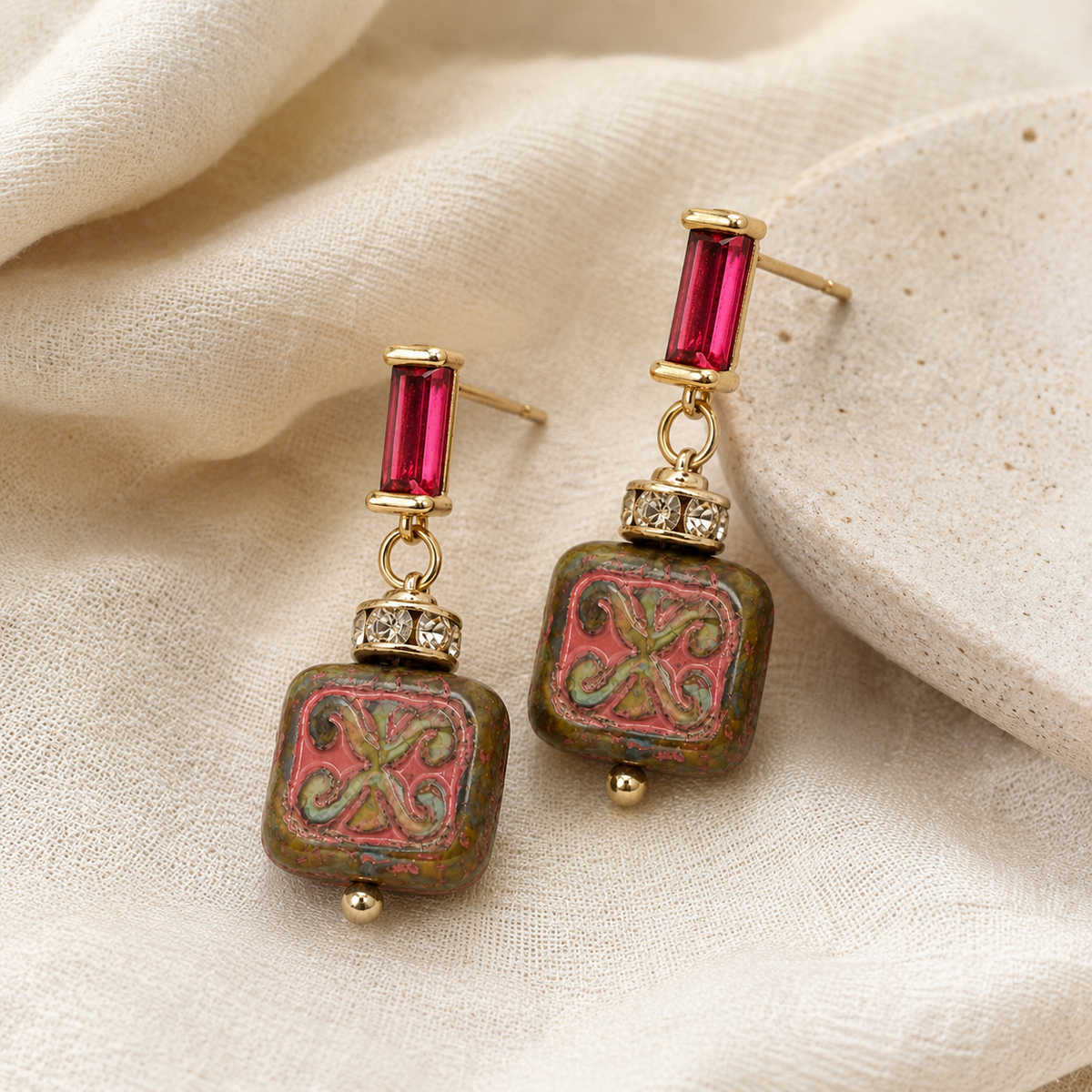 Hand-Painted Czech Glass Earrings
