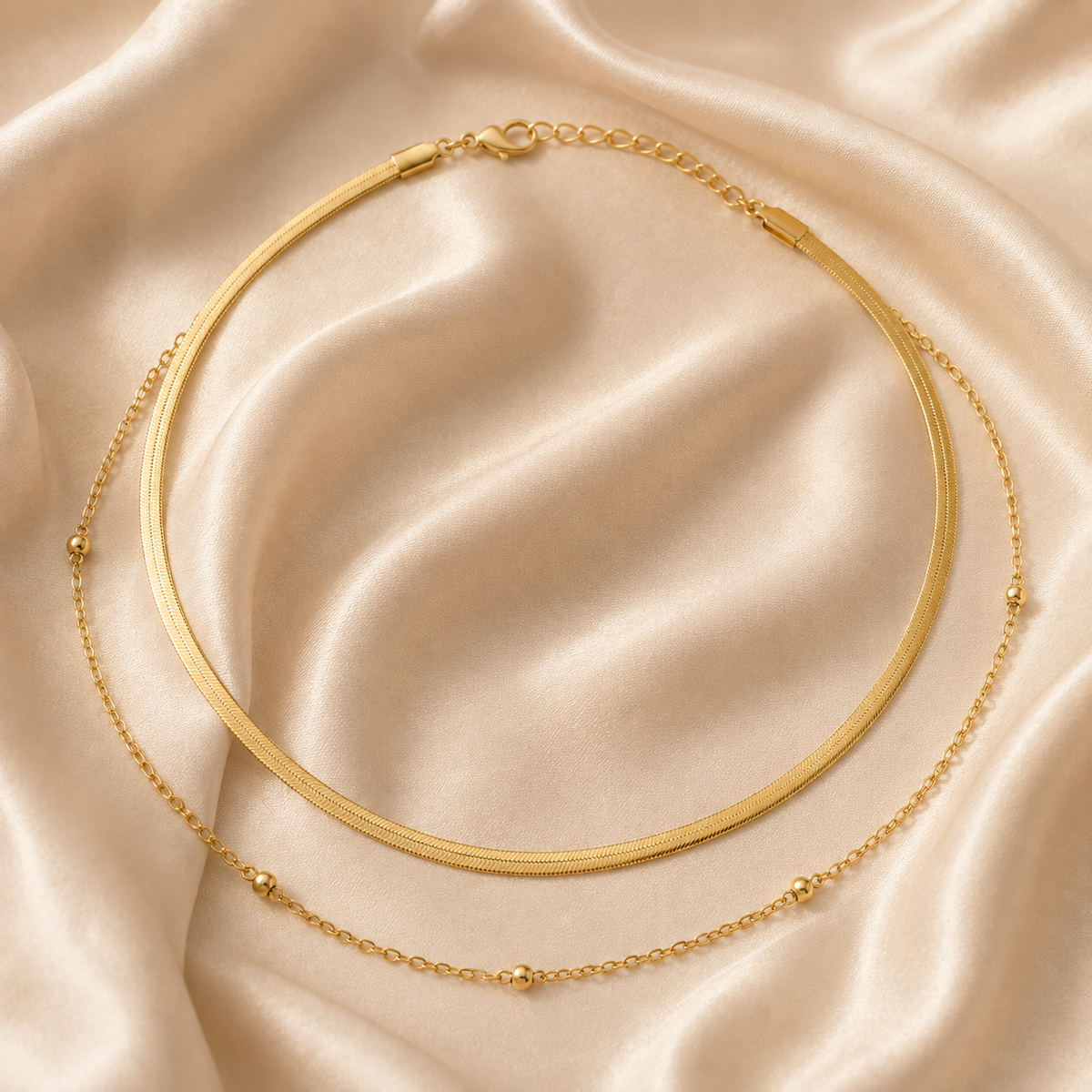 Layered Snake Beaded Chain Necklace