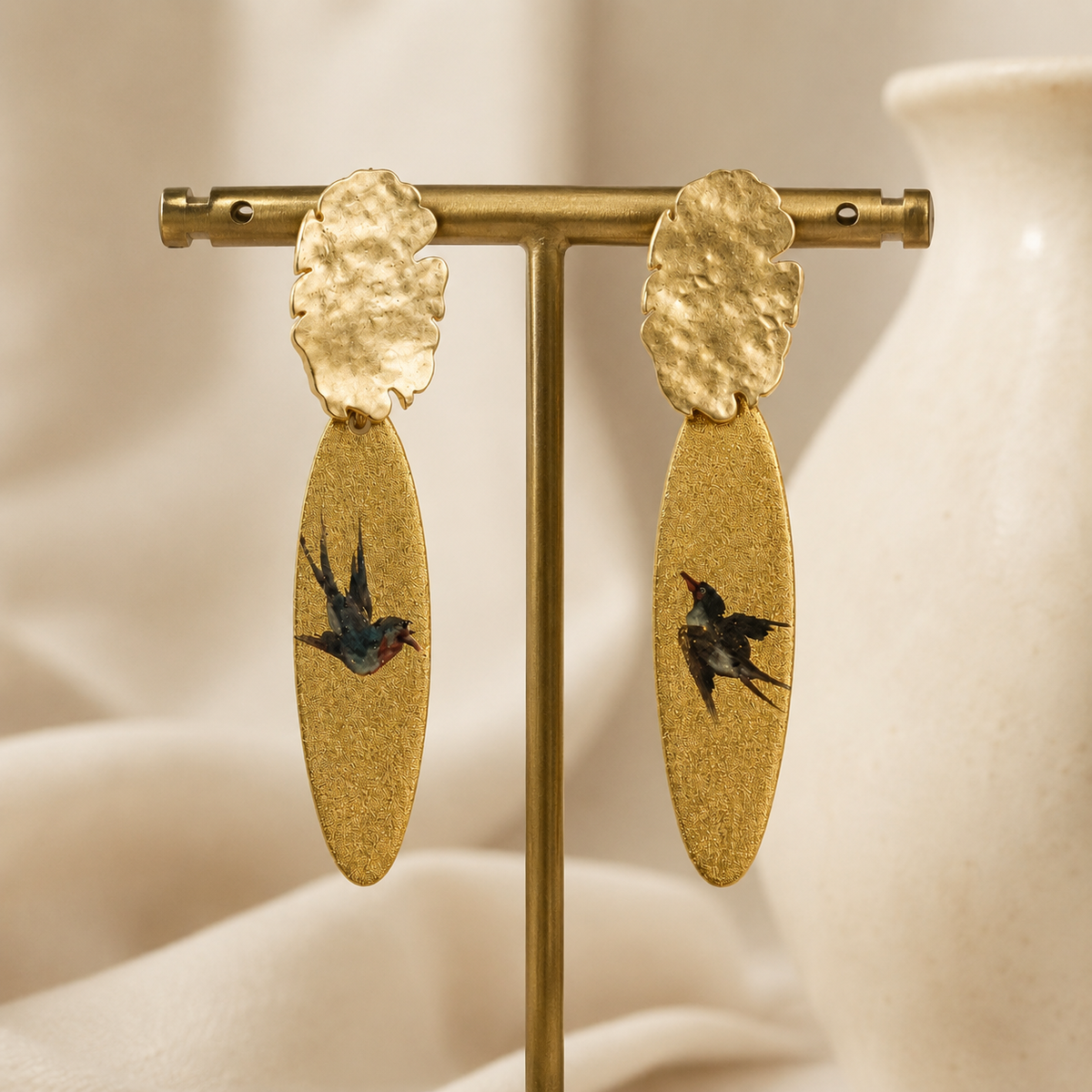 Hand-Painted Flying Swallow Earrings