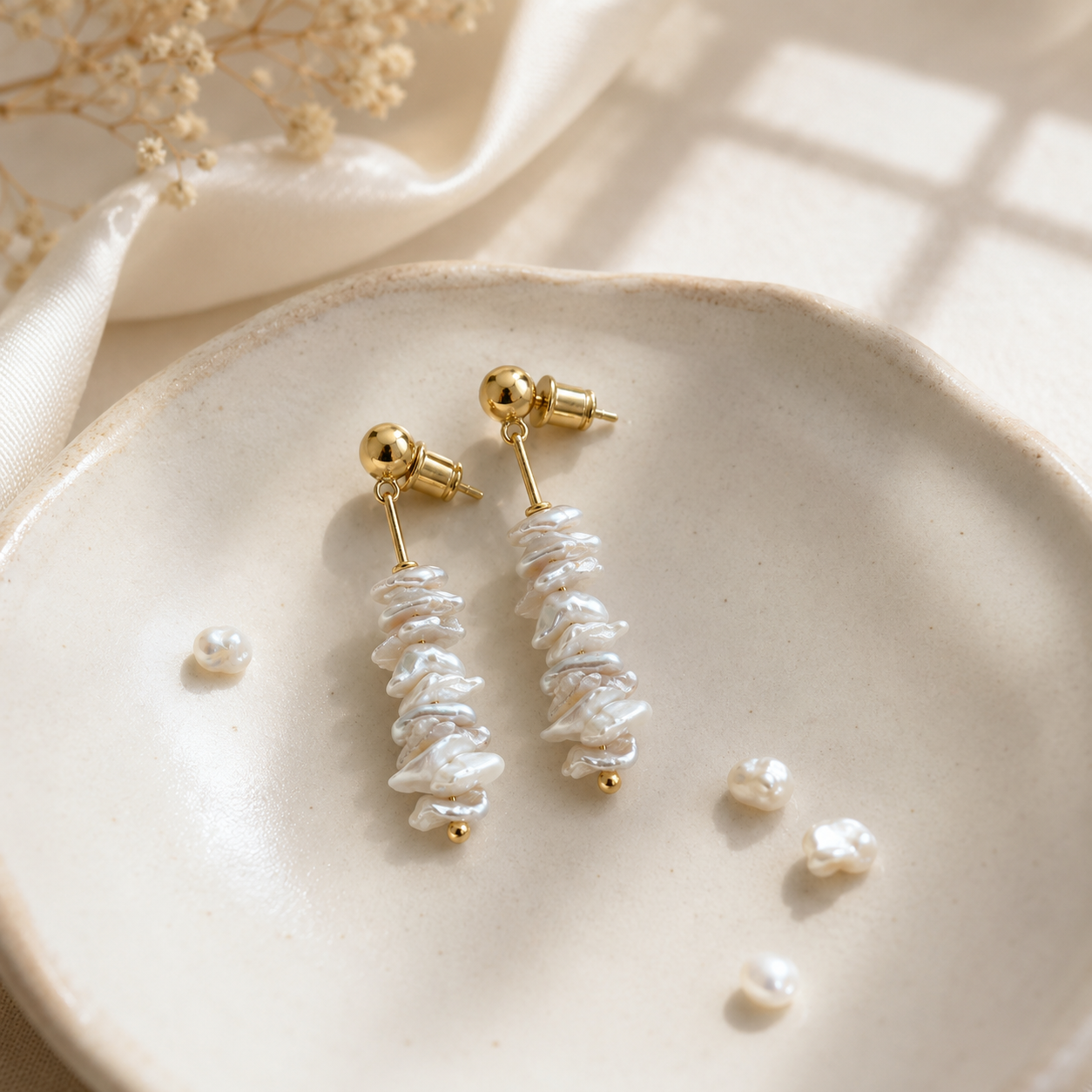 Tiny Baroque Pearl Stud Earrings