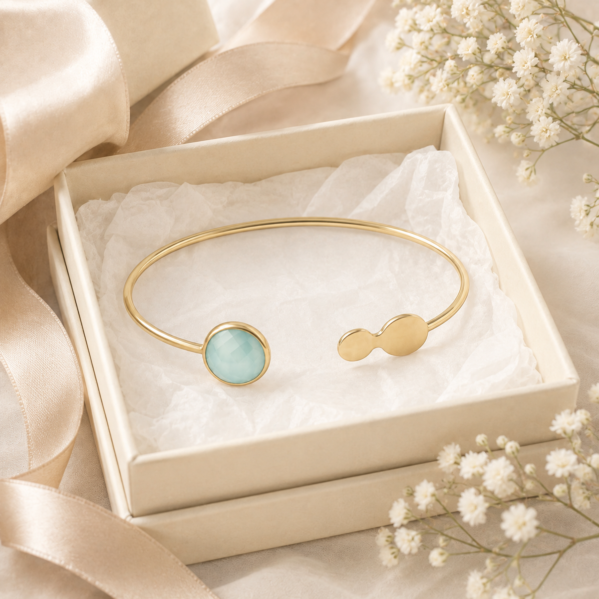 Aqua Chalcedony Gold Cuff Bracelet | TEWIKY