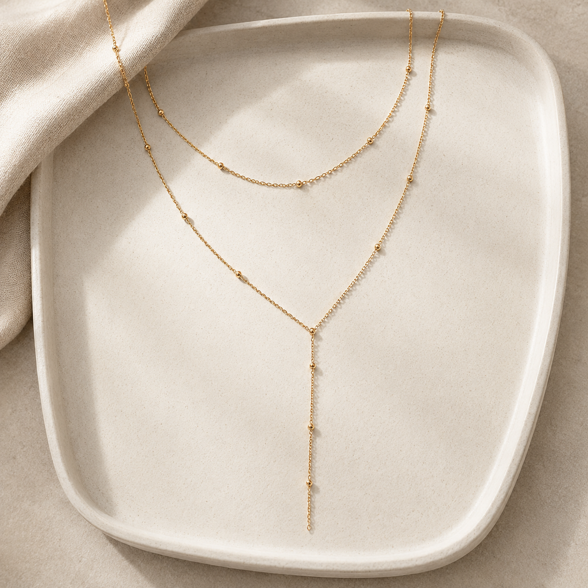 Layered Beaded Y Necklace