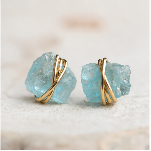 Raw Aquamarine Stud Earrings