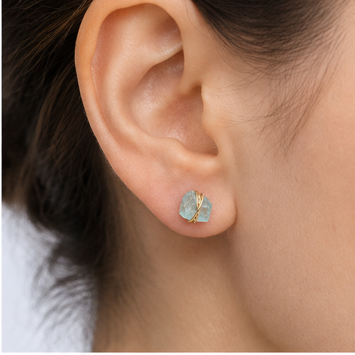 Raw Aquamarine Stud Earrings