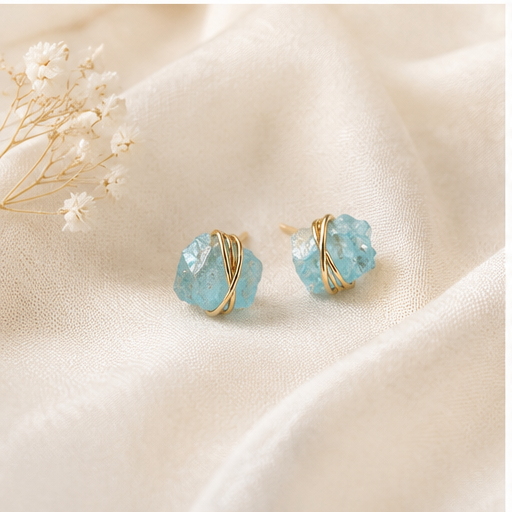 Raw Aquamarine Stud Earrings