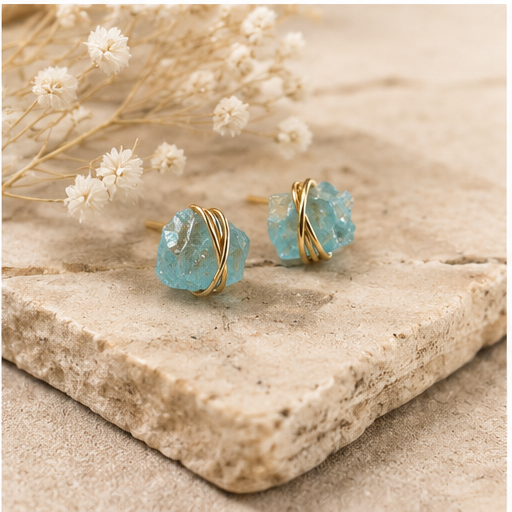 Raw Aquamarine Stud Earrings
