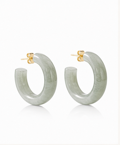 Green Jade Chunky Hoop Earrings