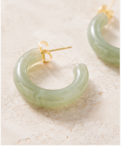 Green Jade Chunky Hoop Earrings