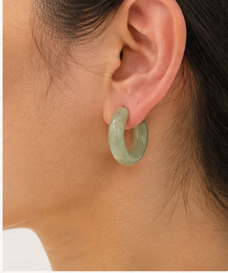 Green Jade Chunky Hoop Earrings