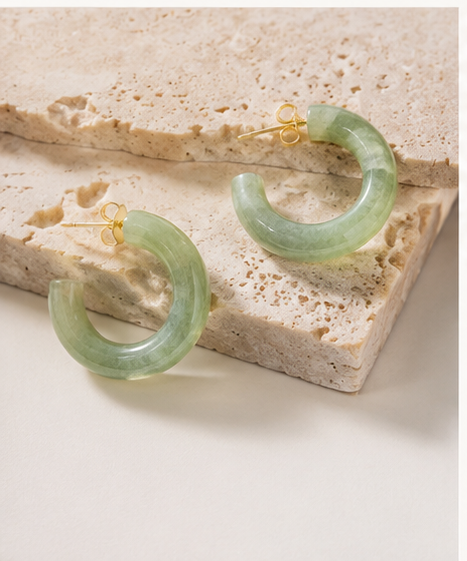 Green Jade Chunky Hoop Earrings