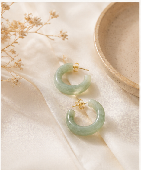 Green Jade Chunky Hoop Earrings
