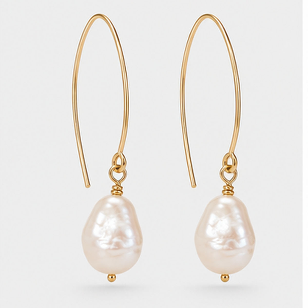 TEWIKY 14K Gold Filled Ivory Baroque Pearl Earrings