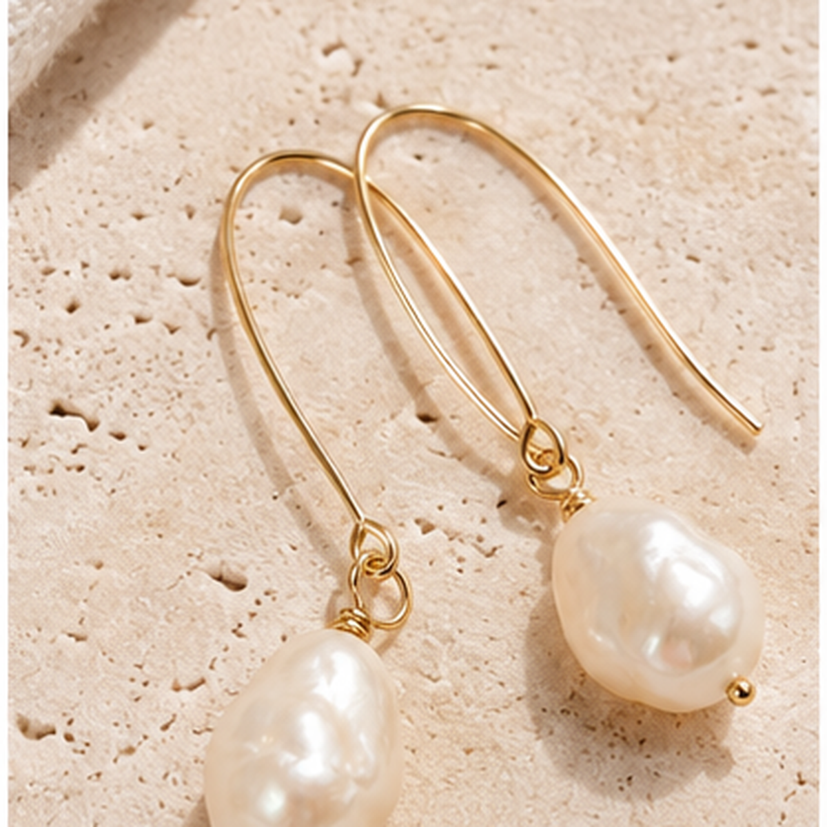 TEWIKY 14K Gold Filled Ivory Baroque Pearl Earrings