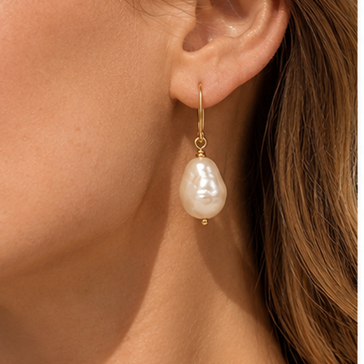 TEWIKY 14K Gold Filled Ivory Baroque Pearl Earrings