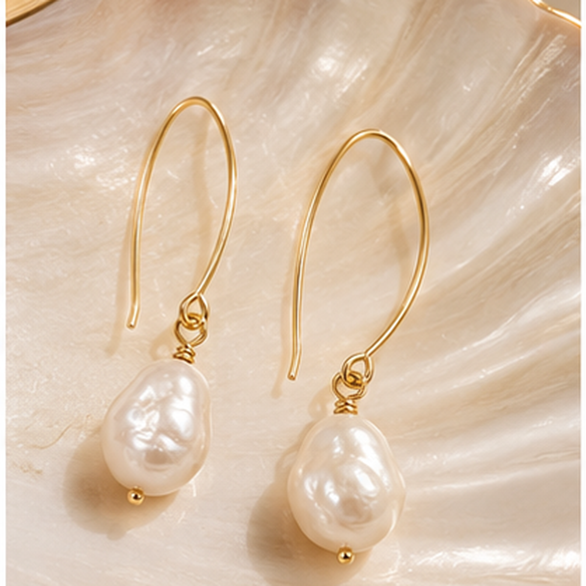 TEWIKY 14K Gold Filled Ivory Baroque Pearl Earrings