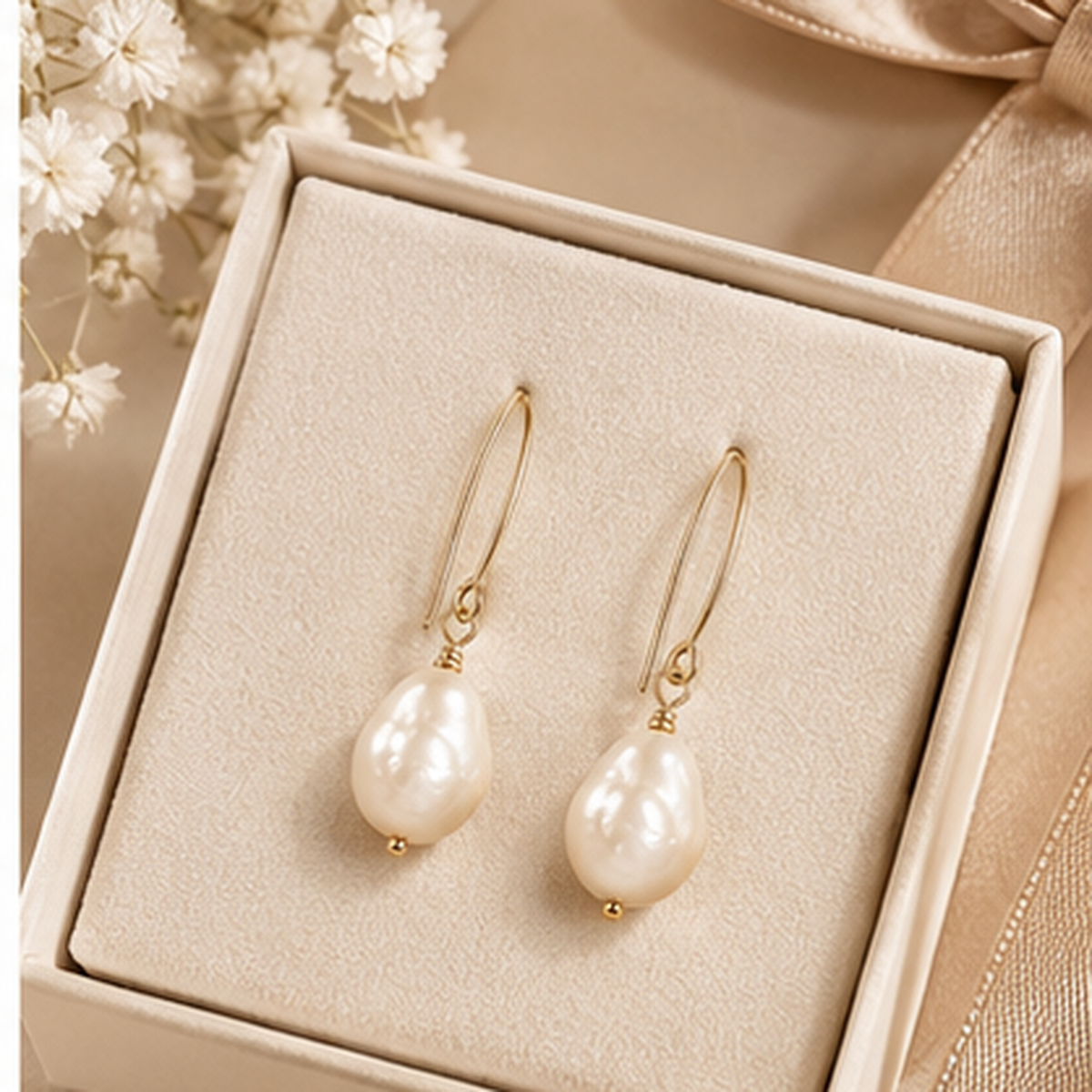 TEWIKY 14K Gold Filled Ivory Baroque Pearl Earrings