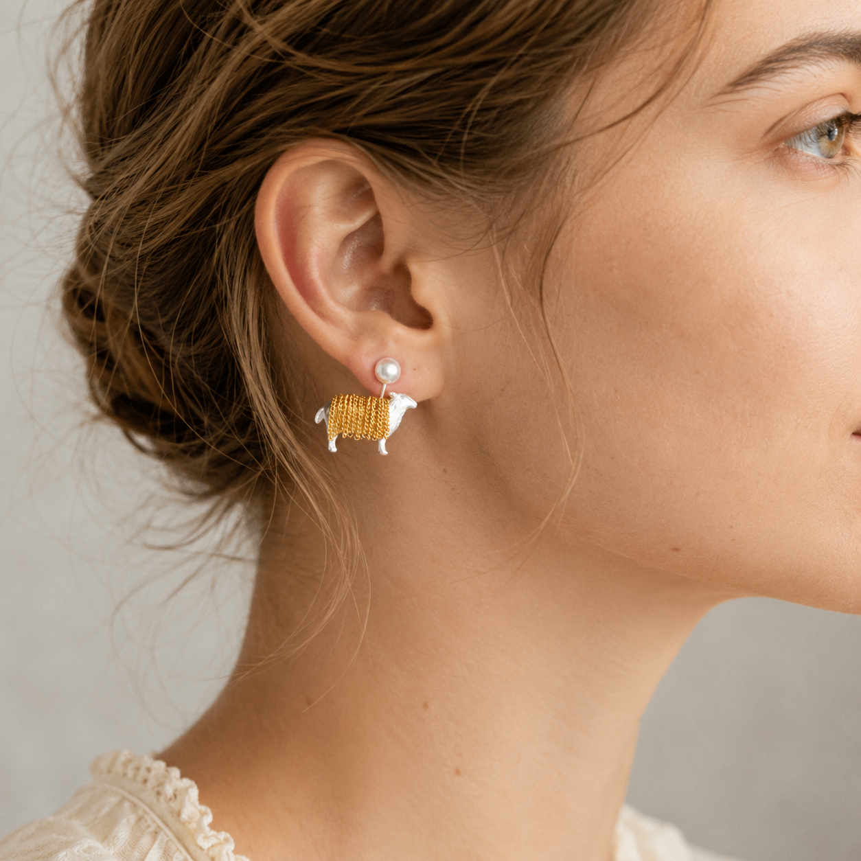 Pearl Sheep Dangle Earrings